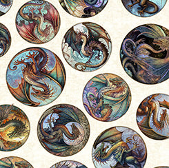 QT DRAGON FYRE - DRAGON ROUND PICTURE PATCHES-Cream