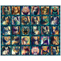 QT Cat Picture Patches Teal FELINE FANTASIA