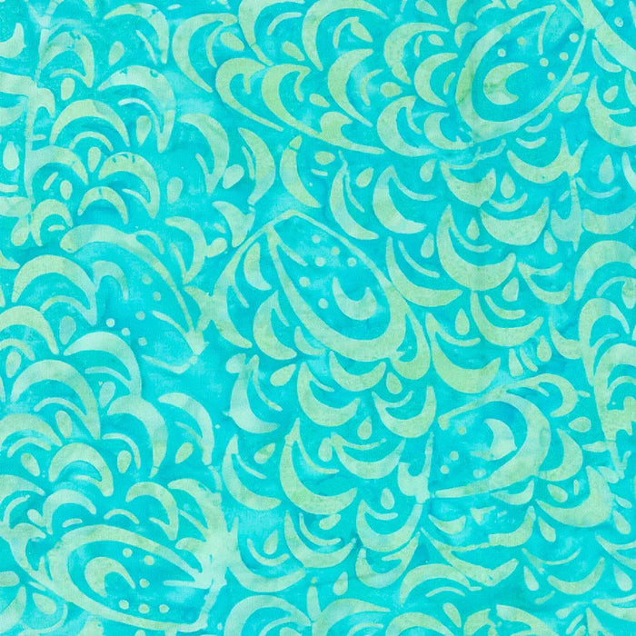 WL Bright Aqua Stacked Feathers Batik