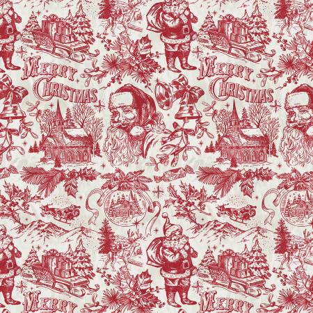 WD Ivory/Red Santa Toile Jolly Christmas