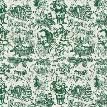 WD Ivory/Green Santa Toile Jolly Christmas