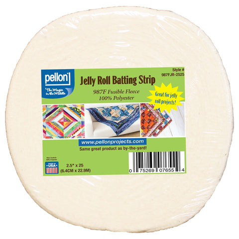 Pellon® 987F Fusible Fleece Jelly Roll Strip – 2.5" x 25 Yard Package – White