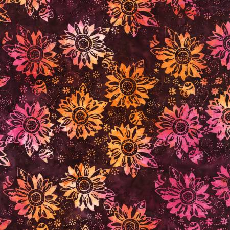 TT Merlot Bees And Flowers Batik