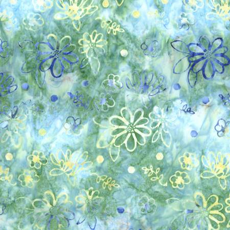 RB Expressions Caribbean Shale Watercolor Daisies Batiks