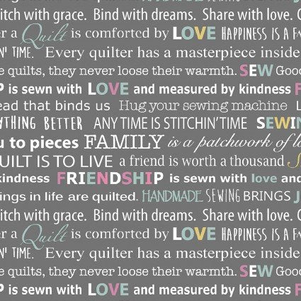 CO Words to Quilt By 06975 11 Quilters Words Grey