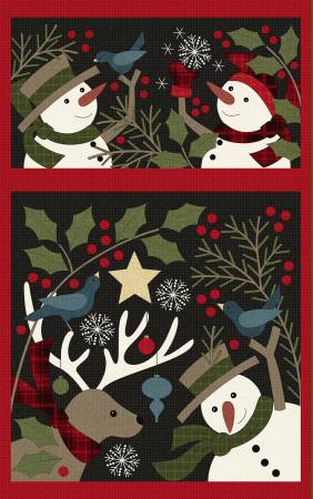 MY Black Snowmen Panel 27in Flannel