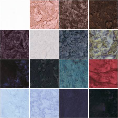 RB Batiks Hand-Dyes Quartz Crystals Fat Quarter Bundle, 16 Pcs.