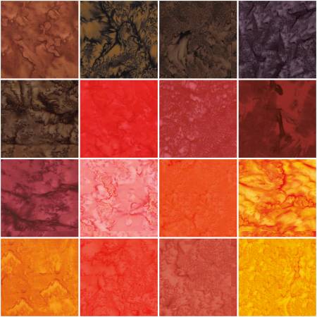 RB Batiks Hand-Dyes Warm Glow Fat Quarter Bundle, 16 Pcs.