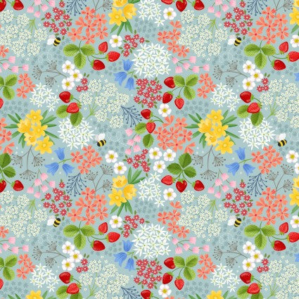 LI Teddy Bear's Picnic-Strawberry Bee Floral-Duck Egg Blue