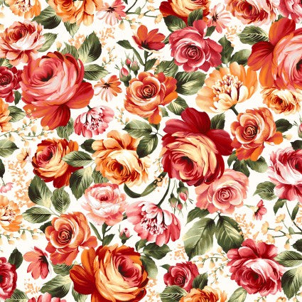 MY Harvest Rose Flannel-Big Rose Cream