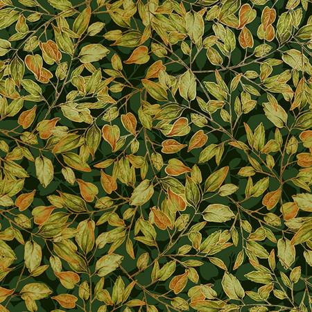 RJR Dancing Leaves-Forest Metallic Fabric