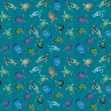 CW Teal Coral Reef Digital Turtles