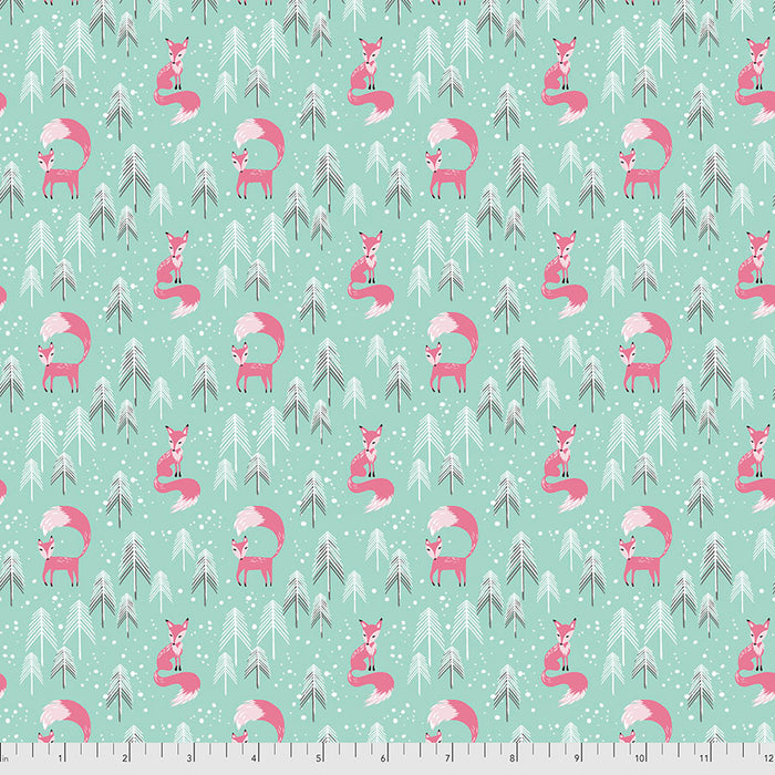 FS Snowy Day Flannel Foxes Aqua