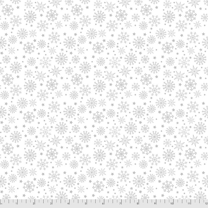 FS Snowy Day Flannel Snowflakes White