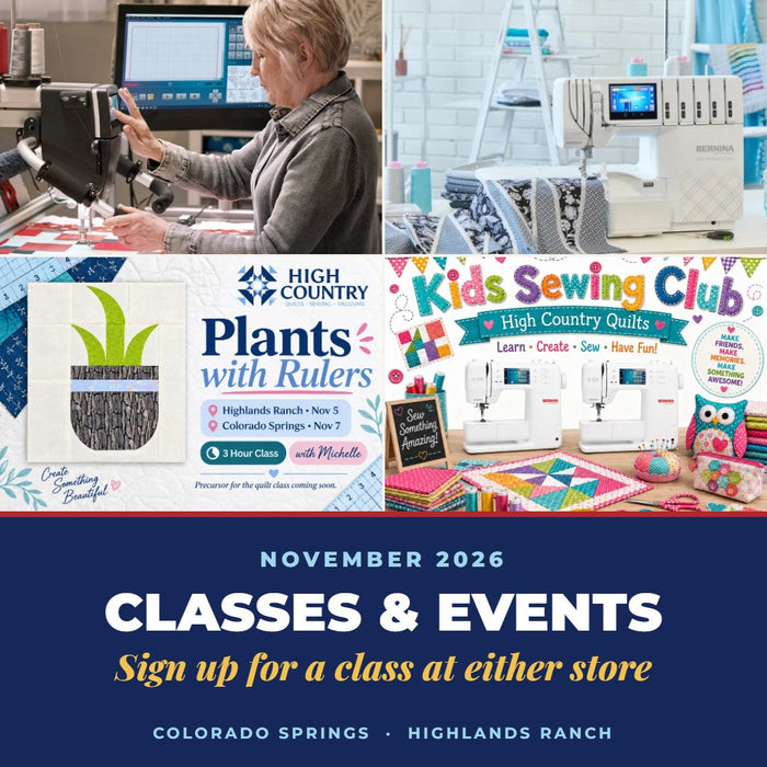 November 2026 classes and events at High Country Quilts in Colorado Springs and Highlands Ranch