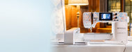 BERNINA 580 Liberty Edition with embroidery module attached embroidering a design