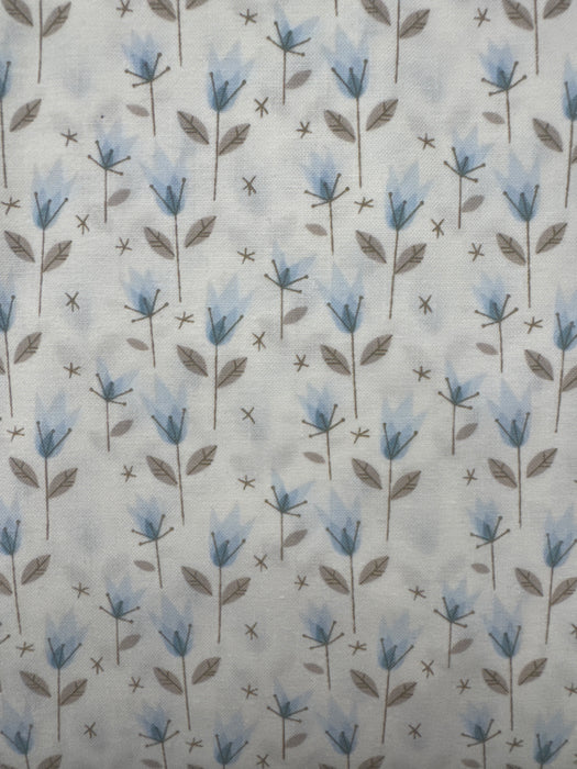 AN Shadow and Light Blue Flowers on White