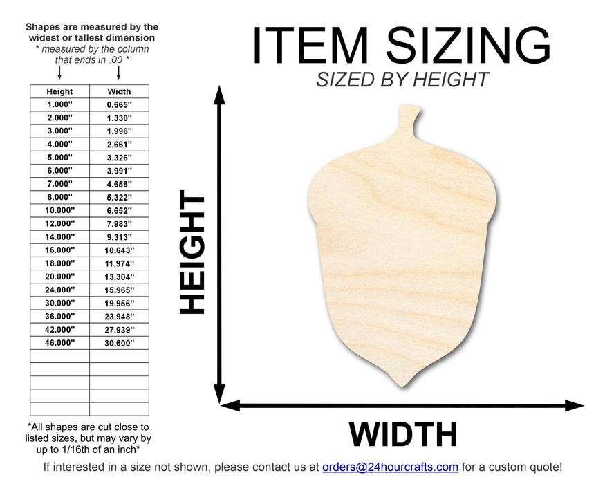Unfinished Wood Acorn Shape | DIY Fall Forest Craft Cutout | Up to 36"
