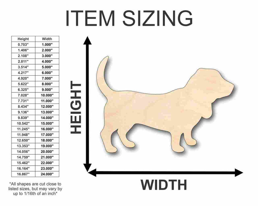 Unfinished Wood Basset Hound Dog Shape - Animal - Pet - Craft - up to 46" DIY