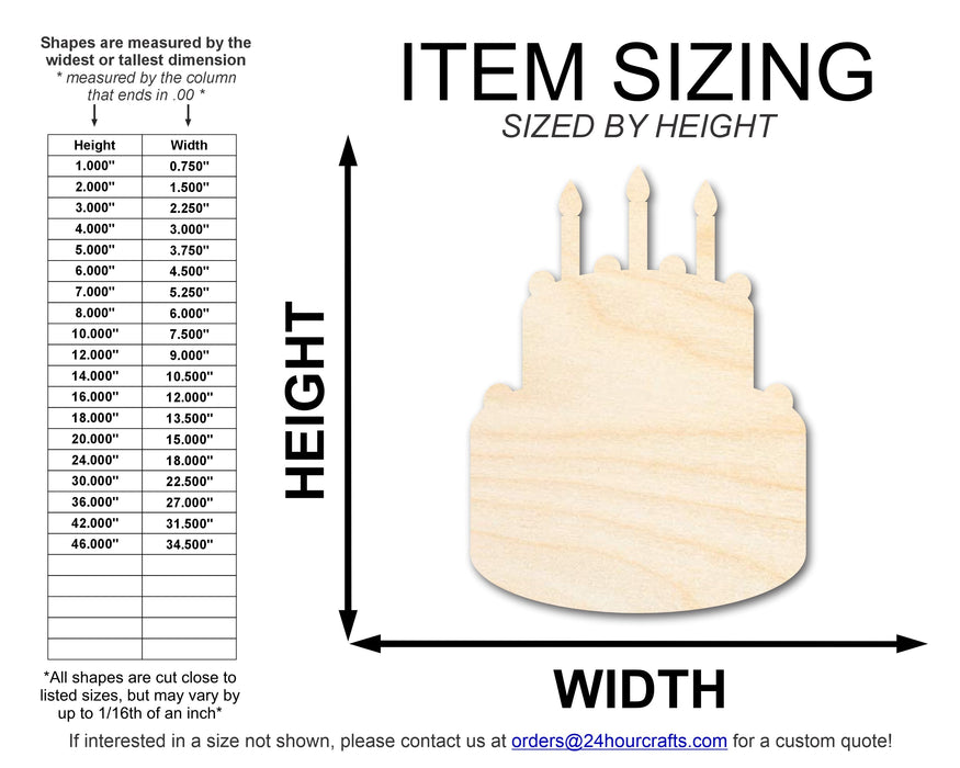 Unfinished Wood Birthday Cake Shape | DIY Craft Cutout | Up to 36"