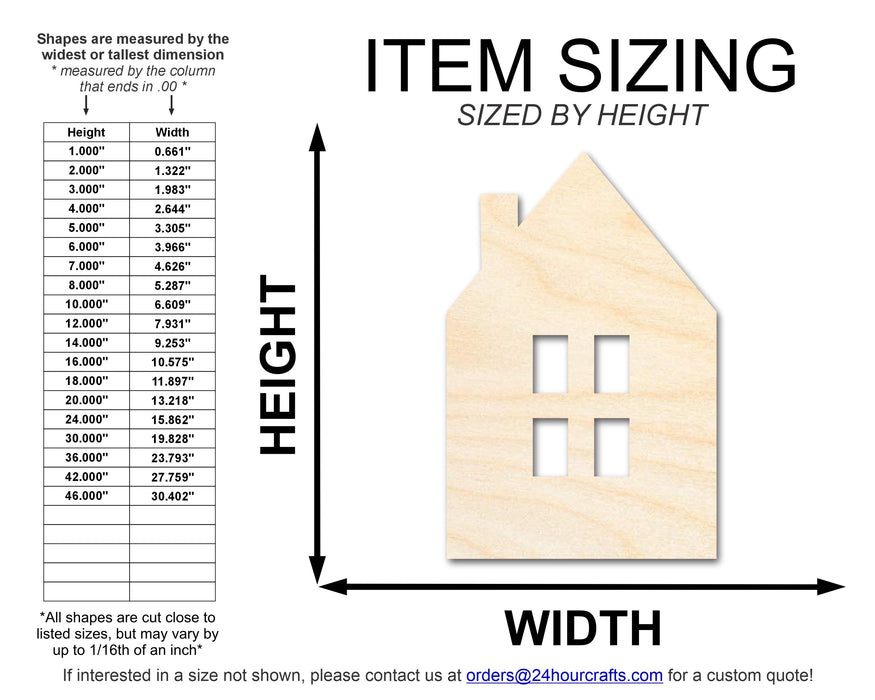 Unfinished Wood House Window Silhouette Shape | DIY Craft Cutout | Up to 36"