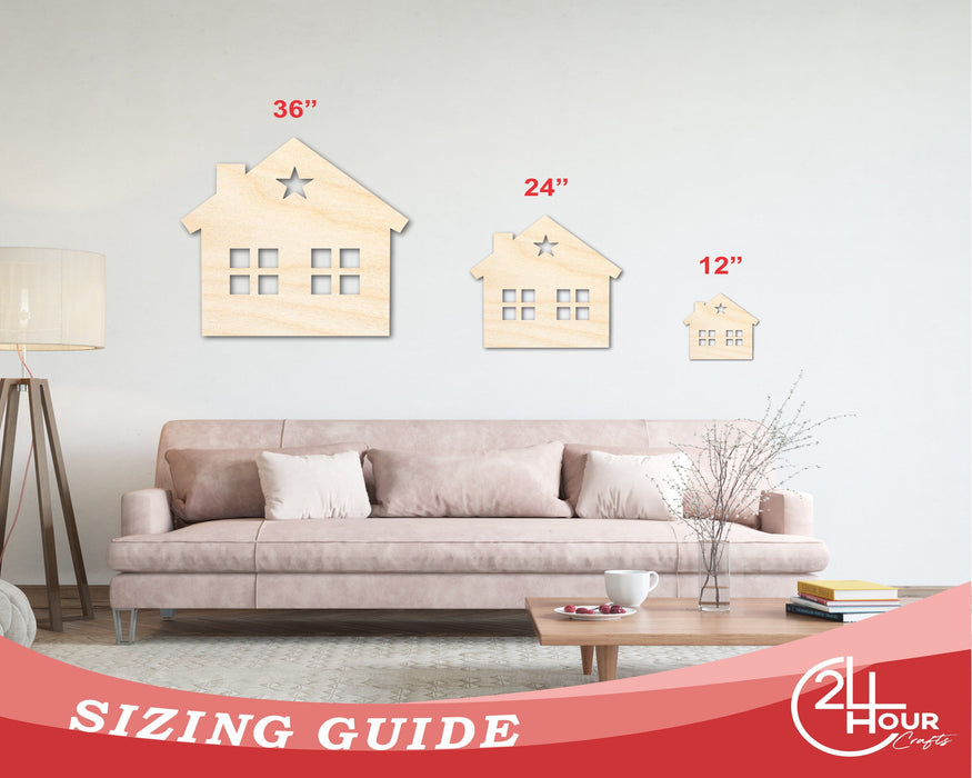 Unfinished Wood House Silhouette Shape - Craft - up to 46"