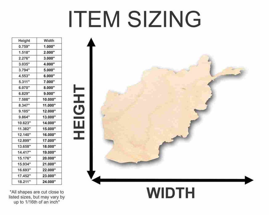 Unfinished Wood Afghanistan Shape - Country - Craft - up to 46" DIY