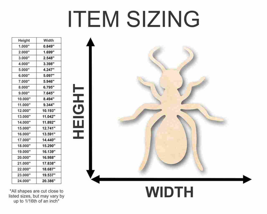 Unfinished Wood Ant Shape - Insect - Animal - Wildlife - Craft - up to 46" DIY