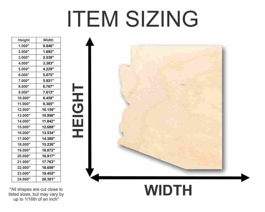 Unfinished Wood Arizona Shape - State - Craft - up to 46" DIY