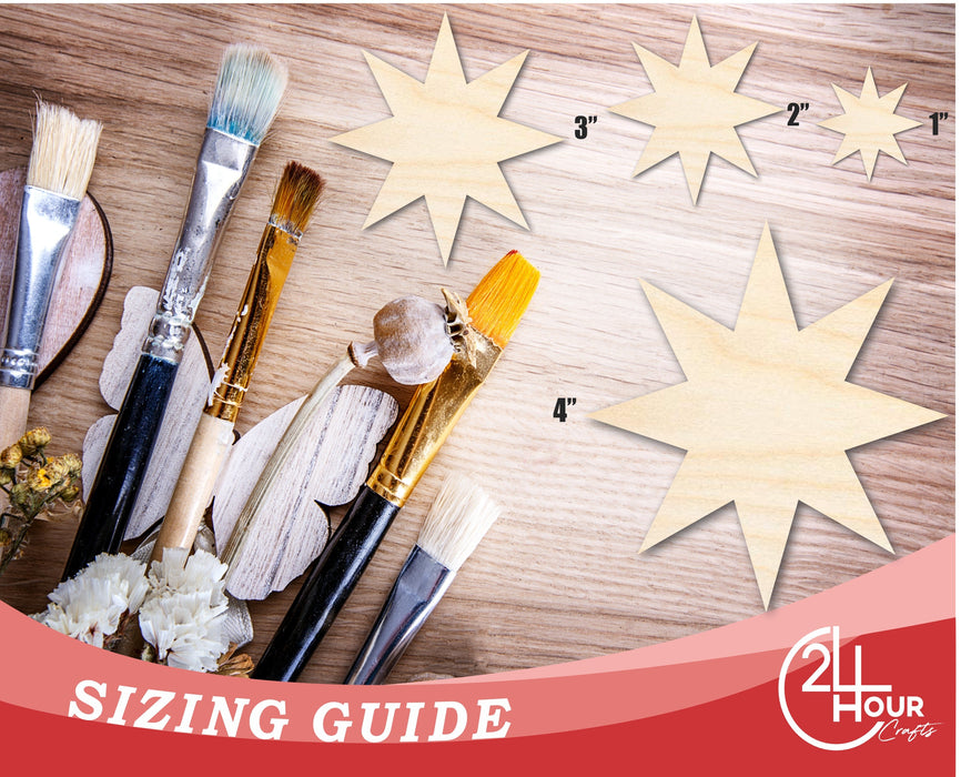Unfinished Wood 8-Pointed Star Shape | DIY Craft Cutout | Up to 36"