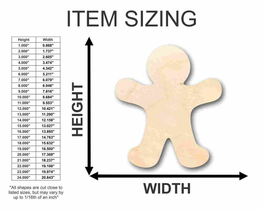 Unfinished Wood Gingerbread Man Shape - Candy - Holiday - Craft - up to 46" DIY