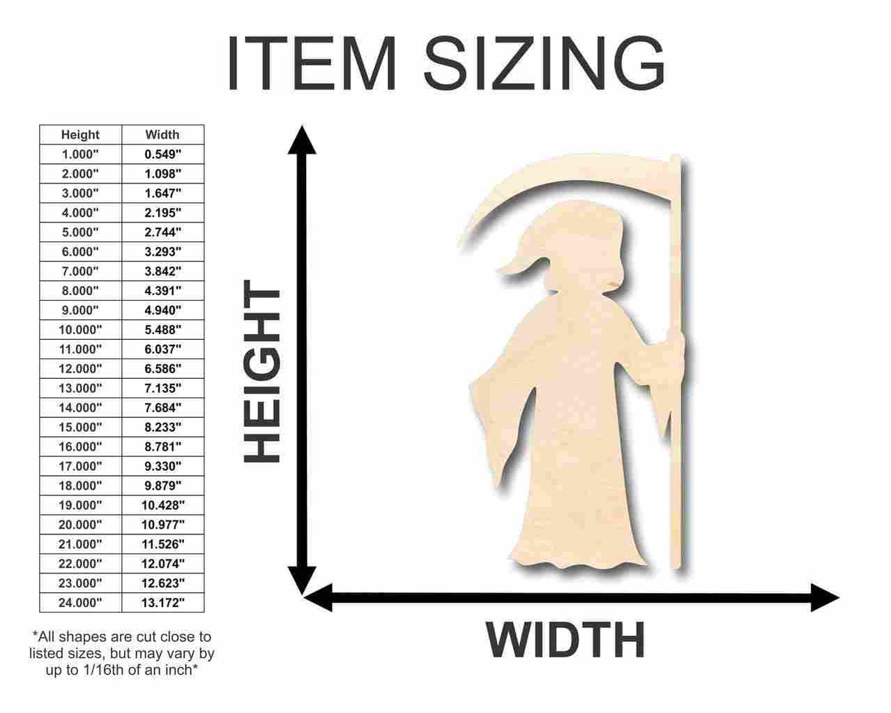 Death Shape Unfinished Wood Grim Reaper Shape - Death - Craft - up to 46