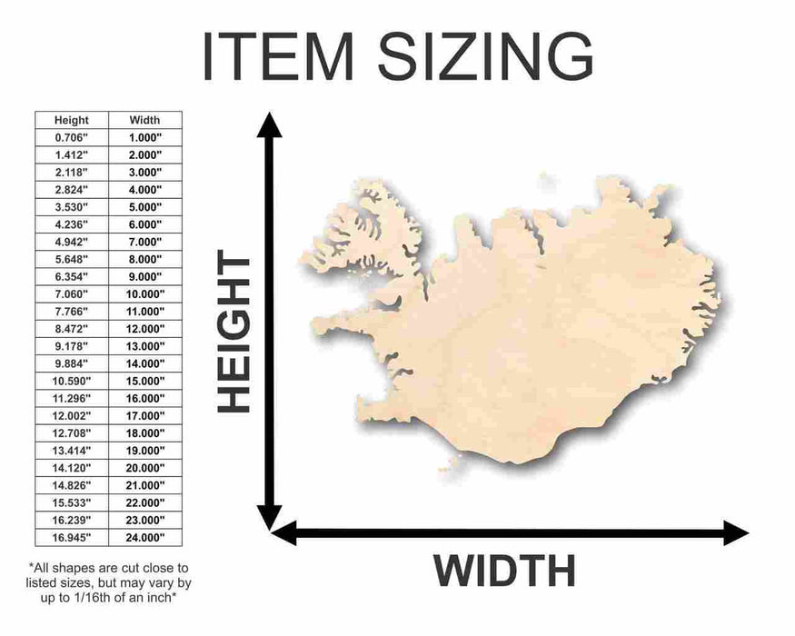 Unfinished Wood Iceland Shape - Country - Craft - up to 46" DIY