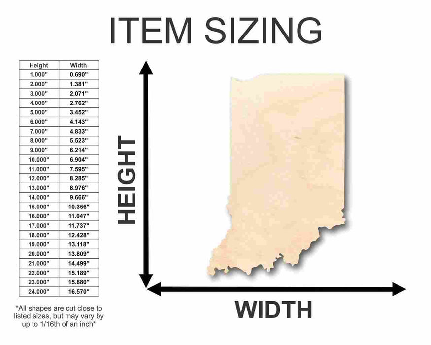 Unfinished Wood Indiana Shape - State - Craft - up to 46" DIY