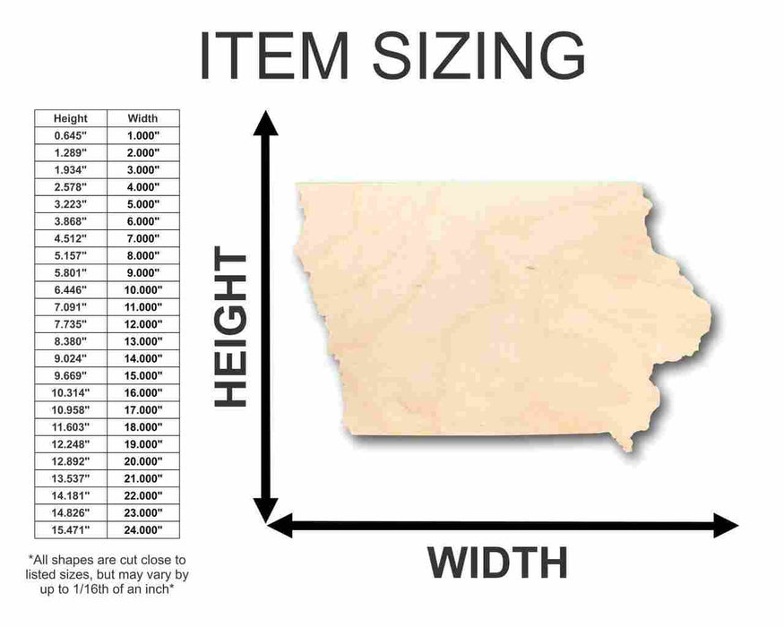 Unfinished Wood Iowa Shape - State - Craft - up to 46" DIY