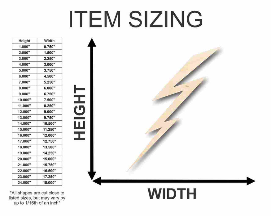Unfinished Wood Lightning Shape - Weather - Craft - up to 46" DIY