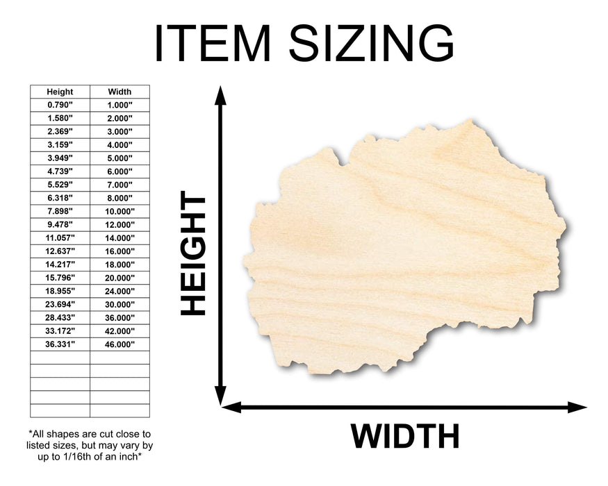 Unfinished Wood Macedonia Coutry Shape - Southeast Europe Craft - up to 46" DIY