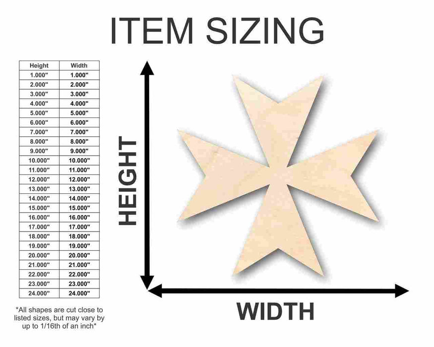 Unfinished Wood Maltese Cross Shape - Malta - Craft up to 46" DIY