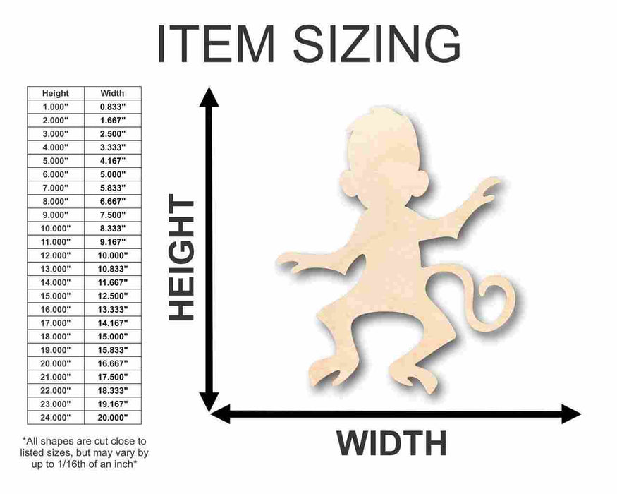 Unfinished Wood Monkey Shape - Animal - Wildlife - Craft - up to 46" DIY