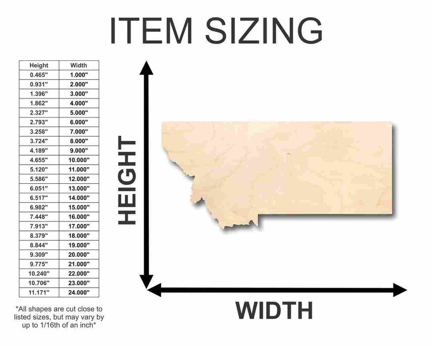 Unfinished Wood Montana Shape - State - Craft - up to 46" DIY