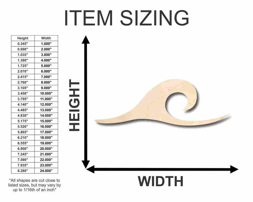 Unfinished Wood Wave Shape - Ocean - Beach - Nursery - Craft - up to 46" DIY