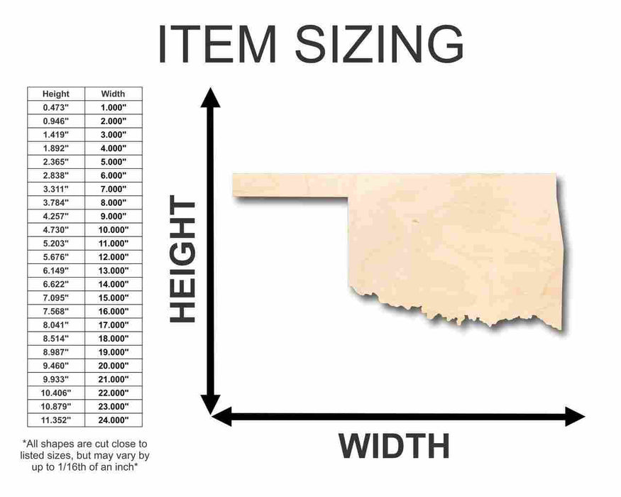 Unfinished Wood Oklahoma Shape - State - Craft - up to 46" DIY