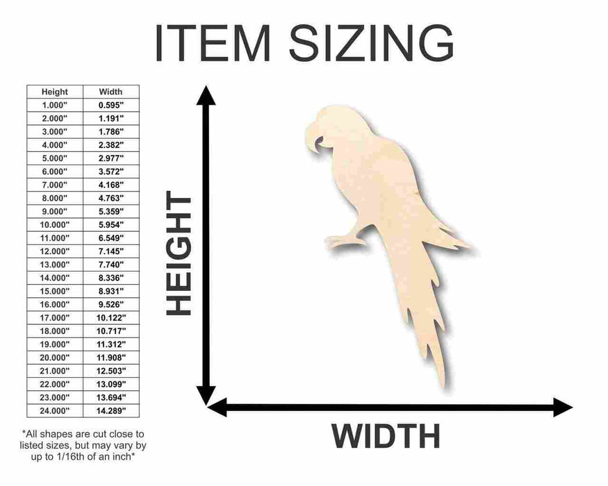 Unfinished Wood Parrot Shape - Animal - Wildlife - Pet - Craft - up to 46" DIY