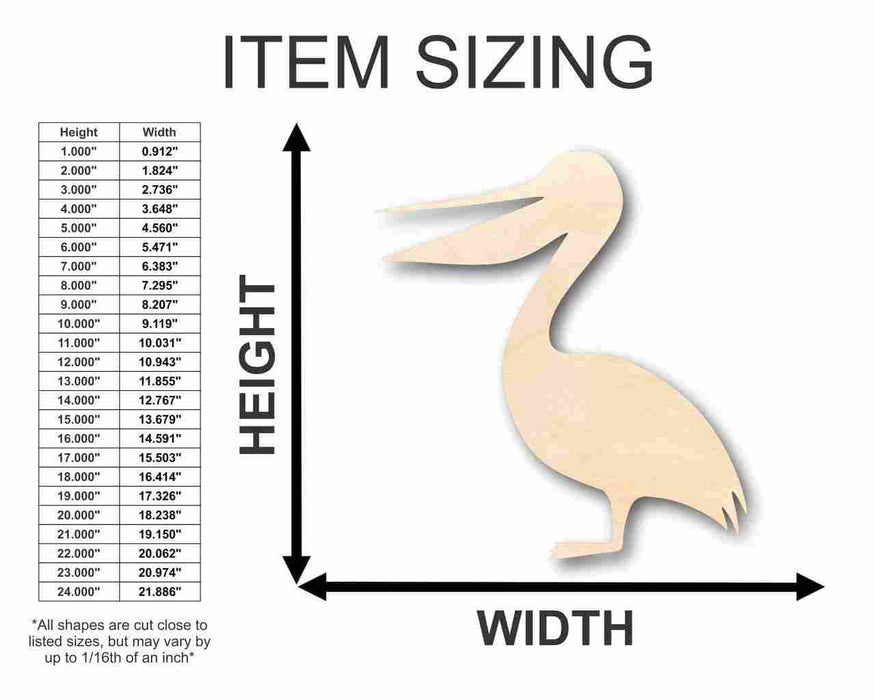 Unfinished Wood Pelican Shape - Bird - Wildlife - Craft - up to 46" DIY