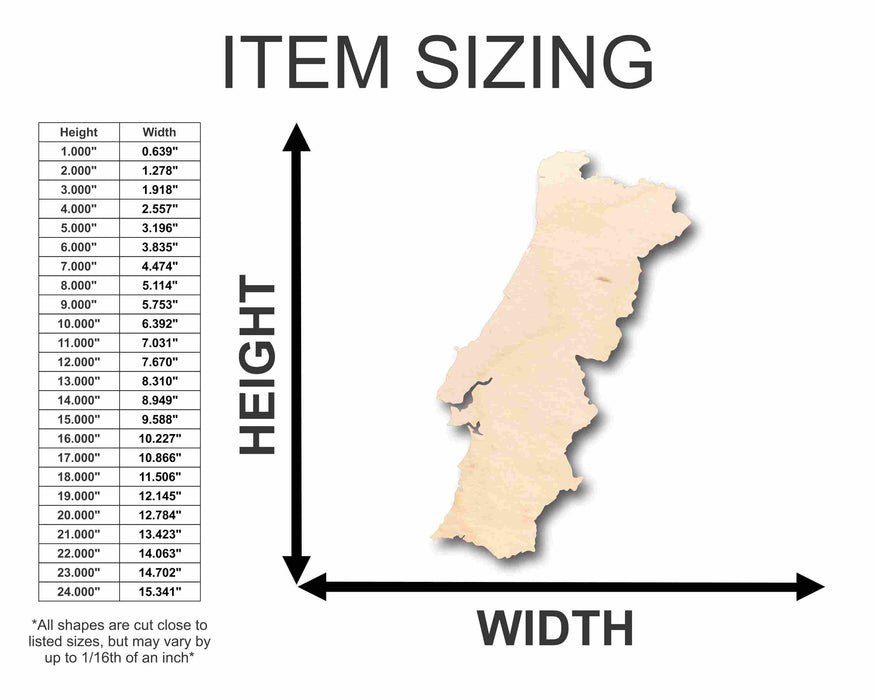 Unfinished Wood Portugal Silhouette - Craft- up to 46" DIY