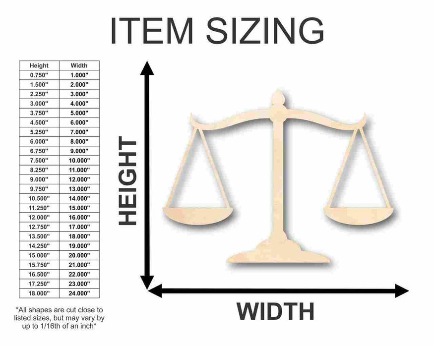 Unfinished Wood Scales of Justice Shape - Law - Courthouse - Craft - up to 46" DIY