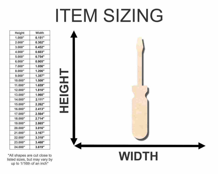 Unfinished Wood Screwdriver Shape - Tool - Craft - up to 46" DIY