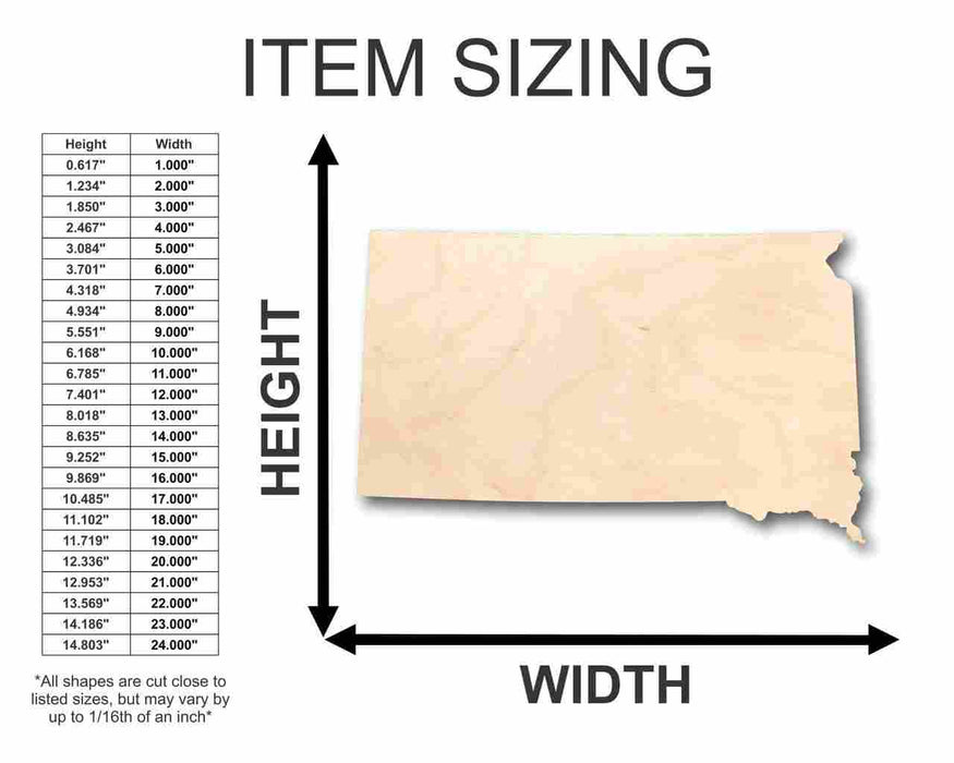 Unfinished Wood South Dakota Shape - State - Craft - up to 46" DIY