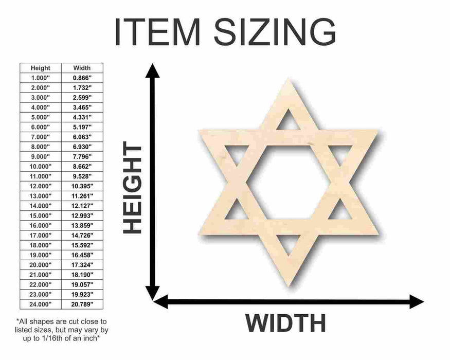 Unfinished Wood Star of David Israel Shape - Hanukkah - Craft - up to 46" DIY