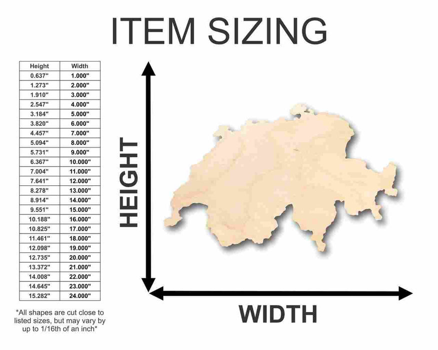 Unfinished Wood Switzerland Shape - Country - Craft - up to 46" DIY